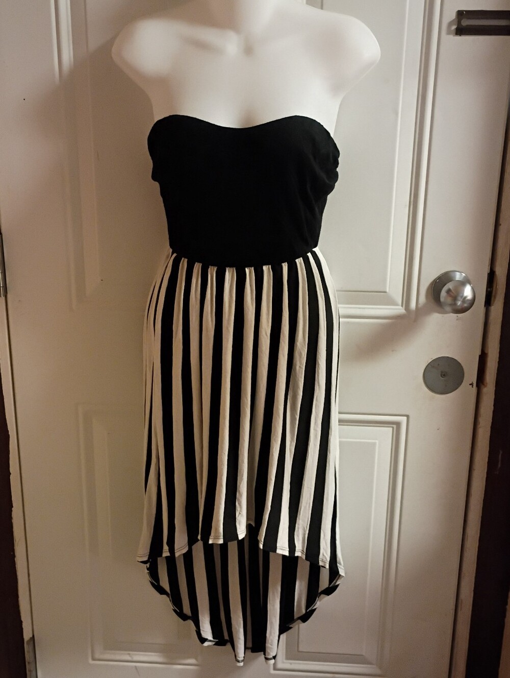 Wet Seal Strapless Black and White High-Low Stripe Dress